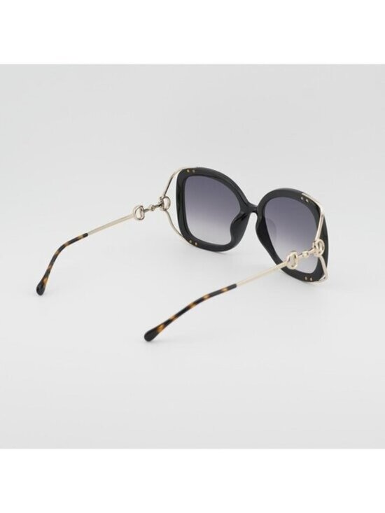 Gucci GG1021S 002 Sunglasses Black with Gold Square Frame, Grey Gradient Lenses main image 4